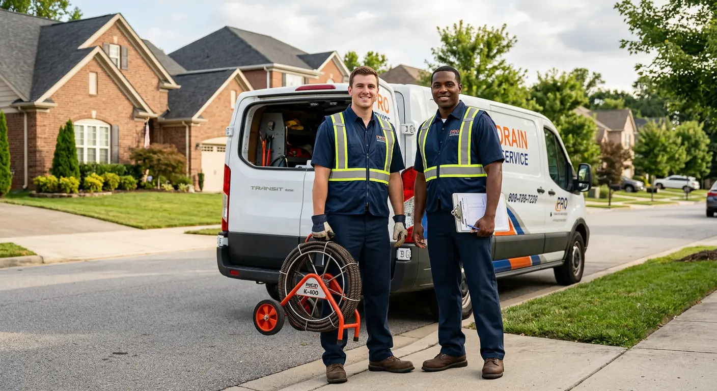 Sewer and drain service team with equipment ready for work in Nixa